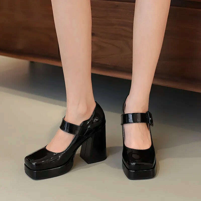 KIMLUD, Mary Janes classic ankle strap shoes women party dress OL shoes pu leather pumps thick high heels spring summer shoes lady pumps, KIMLUD Womens Clothes