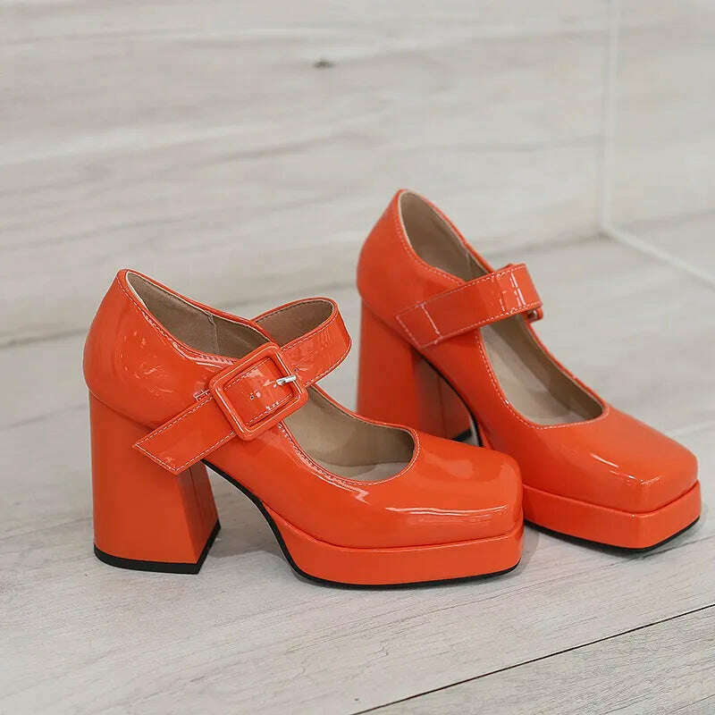 KIMLUD, Mary Janes classic ankle strap shoes women party dress OL shoes pu leather pumps thick high heels spring summer shoes lady pumps, KIMLUD Womens Clothes