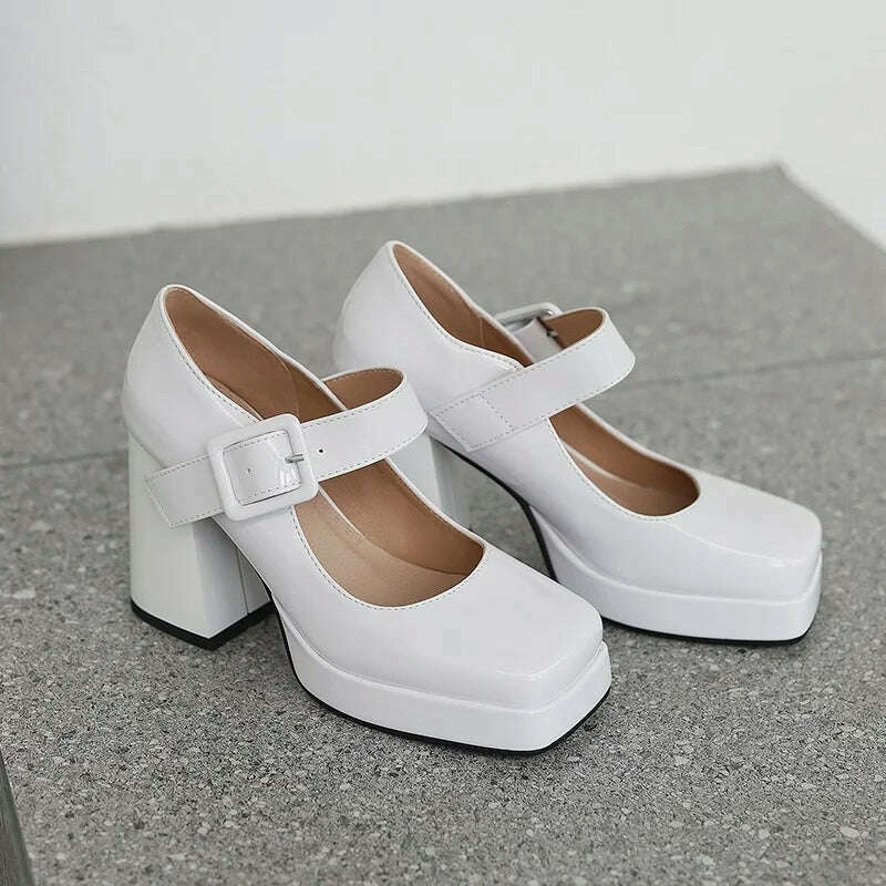 KIMLUD, Mary Janes classic ankle strap shoes women party dress OL shoes pu leather pumps thick high heels spring summer shoes lady pumps, KIMLUD Womens Clothes