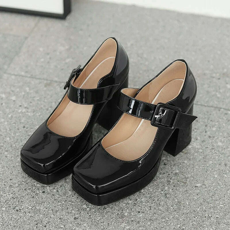 KIMLUD, Mary Janes classic ankle strap shoes women party dress OL shoes pu leather pumps thick high heels spring summer shoes lady pumps, KIMLUD Womens Clothes