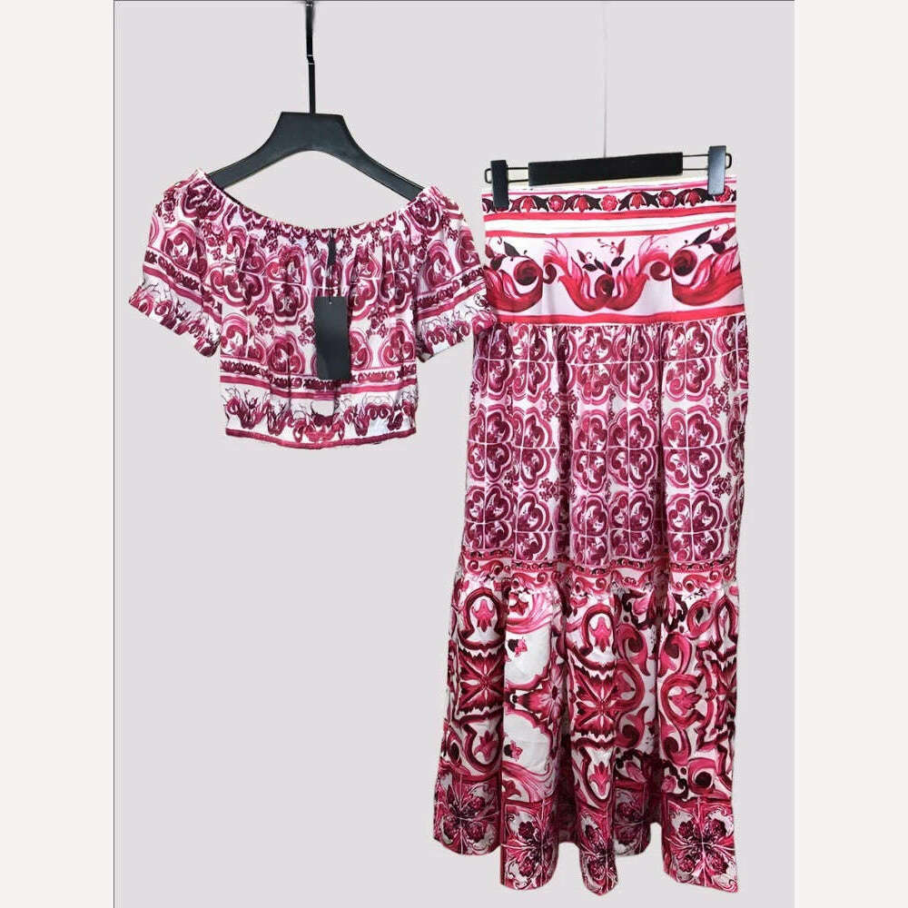 MARYYIMEI 2023 Summer Sexy Fashion Vacation Skirts Sets Women's Short Spaghetti Strap Top + flowers printed Skirts 2 Pieces Suit - KIMLUD