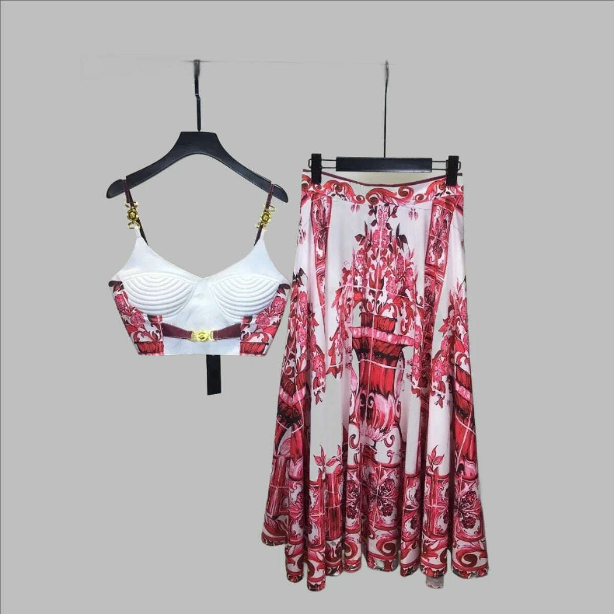 MARYYIMEI 2023 Summer Sexy Fashion Vacation Skirts Sets Women's Short Spaghetti Strap Top + flowers printed Skirts 2 Pieces Suit - KIMLUD