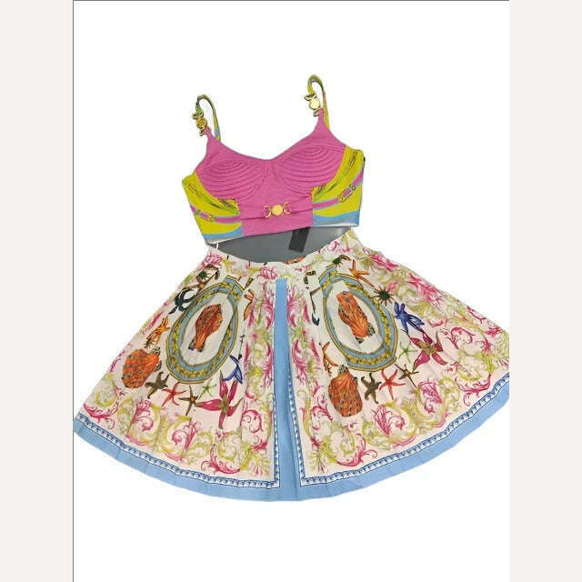 MARYYIMEI 2023 Summer Sexy Fashion Vacation Skirts Sets Women's Short Spaghetti Strap Top + flowers printed Skirts 2 Pieces Suit - KIMLUD