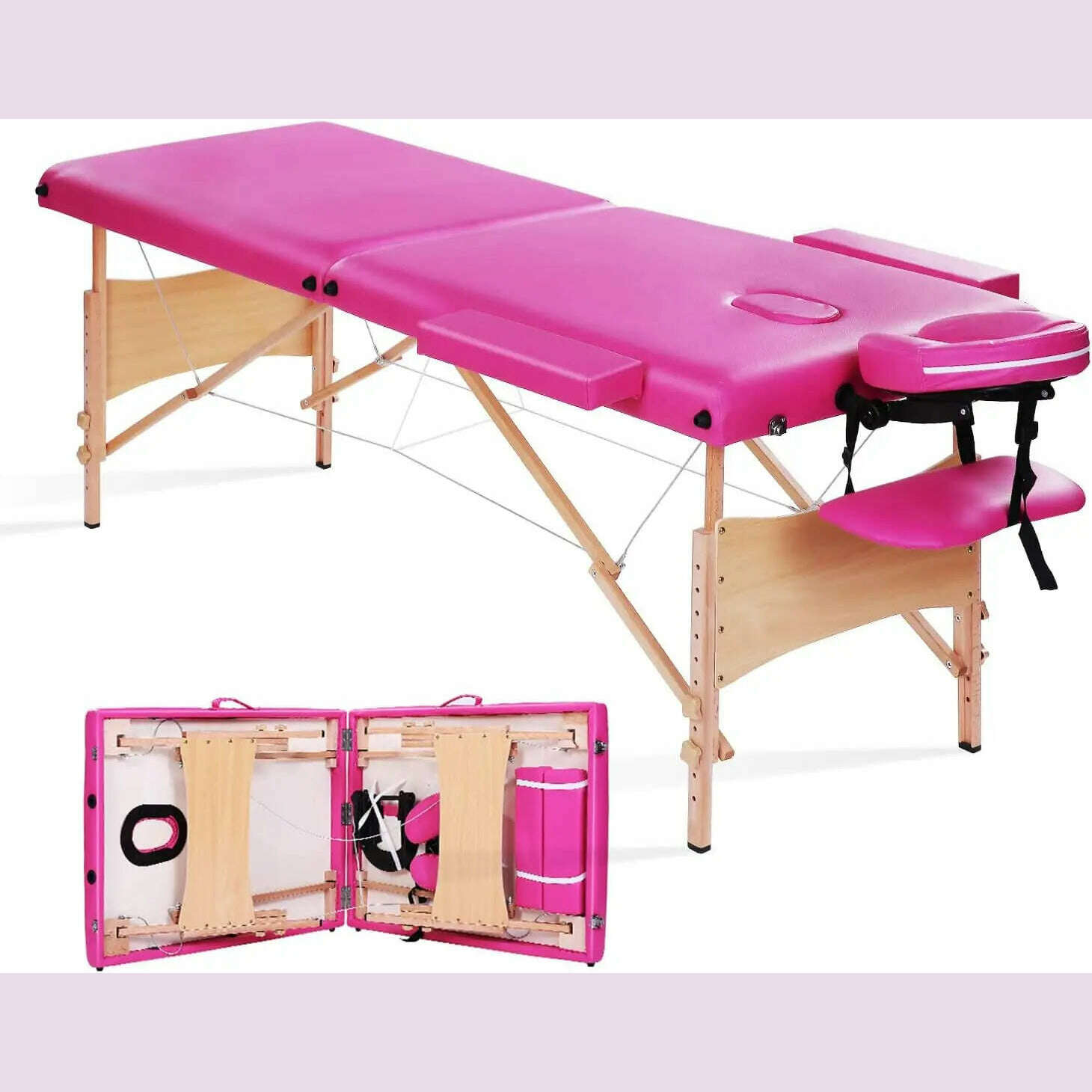 KIMLUD, Massage Bed, Massage Table Portable Massage Bed Lash Spa Bed Tattoo Face Cradle Bed Height 35Inch Adjustable 2 Fold With Bag - B, United States / Pink, KIMLUD APPAREL - Womens Clothes