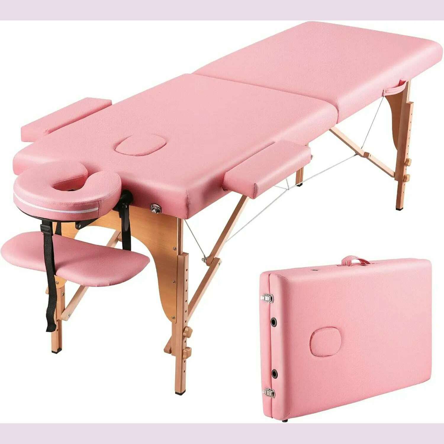 KIMLUD, Massage Bed, Massage Table Portable Massage Bed Lash Spa Bed Tattoo Face Cradle Bed Height 35Inch Adjustable 2 Fold With Bag - B, United States / Light Pink, KIMLUD APPAREL - Womens Clothes
