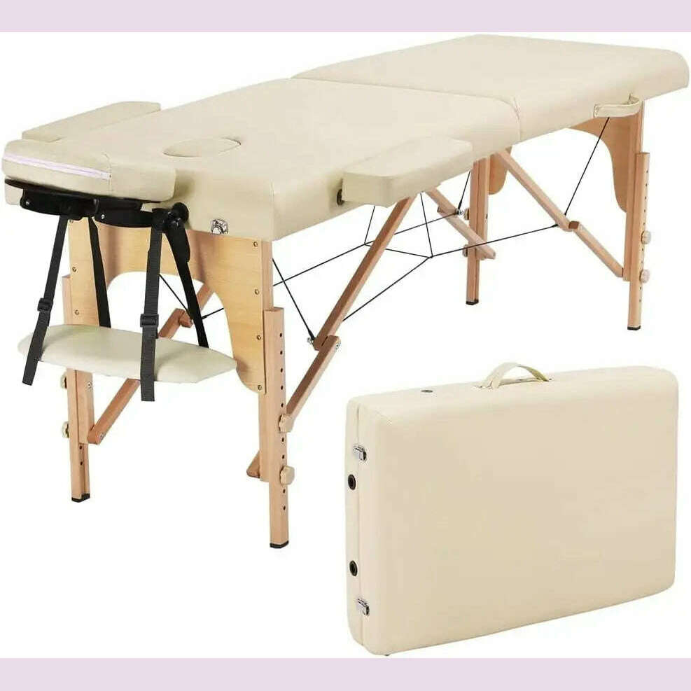 KIMLUD, Massage Bed, Massage Table Portable Massage Bed Lash Spa Bed Tattoo Face Cradle Bed Height 35Inch Adjustable 2 Fold With Bag - B, United States / Cream, KIMLUD APPAREL - Womens Clothes