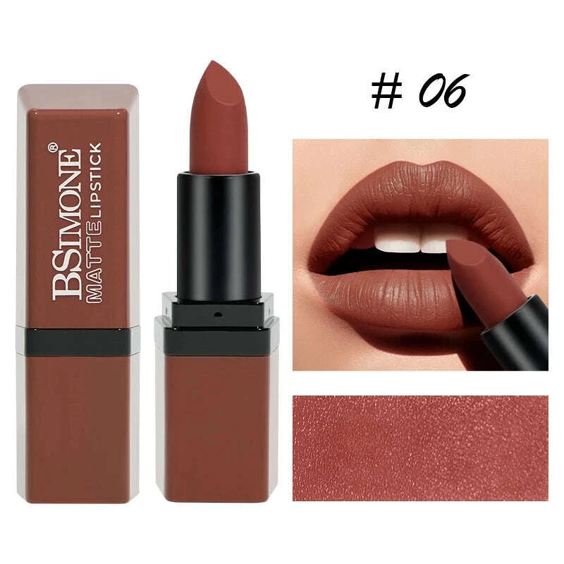Matte Velvet Lip Gloss 6 Color Lipstick Smooth Easy To Color and Lasting Waterproof Non Stick Cup Sexy Lipstick Holiday Gift
