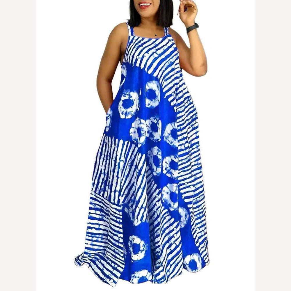 Maxi Long Dress Sexy Sleeveless Bohemian Printed Party Sundress 2024 VONDA Summer Tank Vestidos Beach Loose Casual Robe Oversize - KIMLUD