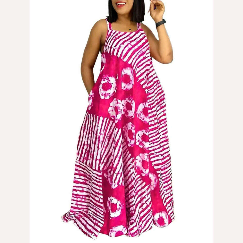 Maxi Long Dress Sexy Sleeveless Bohemian Printed Party Sundress 2024 VONDA Summer Tank Vestidos Beach Loose Casual Robe Oversize - KIMLUD