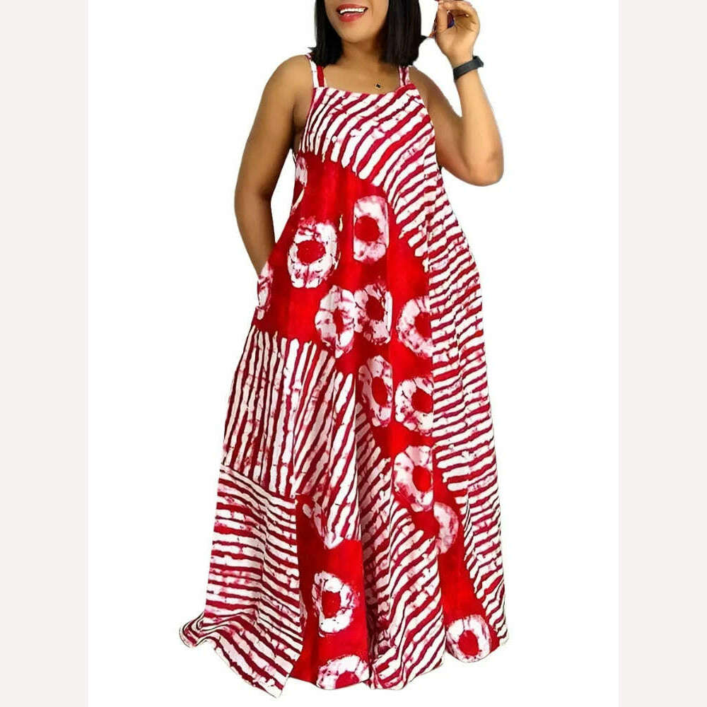 Maxi Long Dress Sexy Sleeveless Bohemian Printed Party Sundress 2024 VONDA Summer Tank Vestidos Beach Loose Casual Robe Oversize - KIMLUD