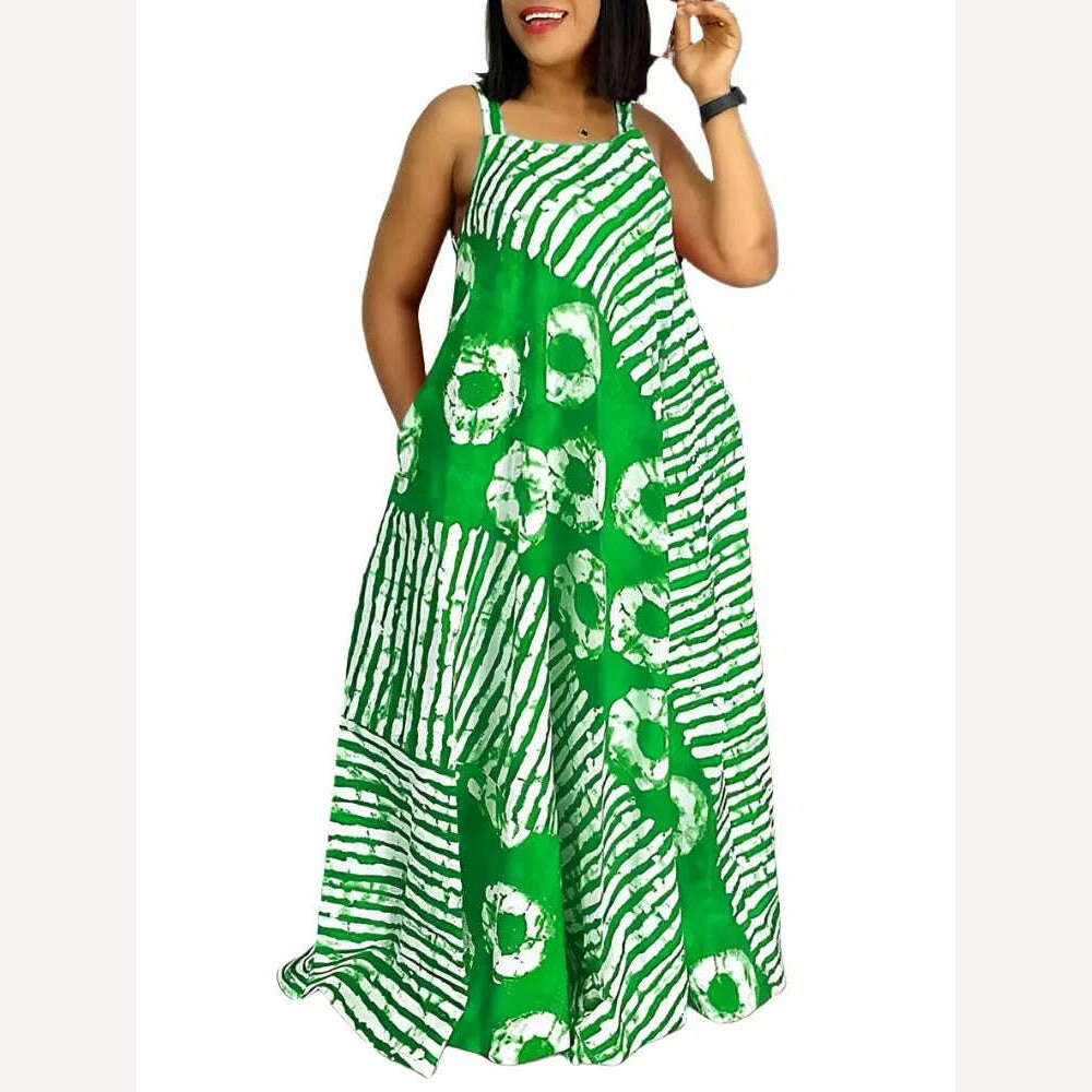Maxi Long Dress Sexy Sleeveless Bohemian Printed Party Sundress 2024 VONDA Summer Tank Vestidos Beach Loose Casual Robe Oversize - KIMLUD