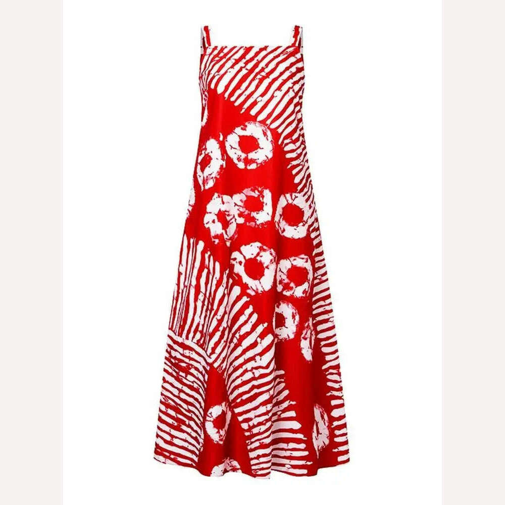 Maxi Long Dress Sexy Sleeveless Bohemian Printed Party Sundress 2024 VONDA Summer Tank Vestidos Beach Loose Casual Robe Oversize - KIMLUD