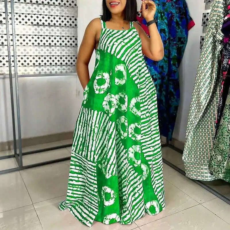 Maxi Long Dress Sexy Sleeveless Bohemian Printed Party Sundress 2024 VONDA Summer Tank Vestidos Beach Loose Casual Robe Oversize - KIMLUD
