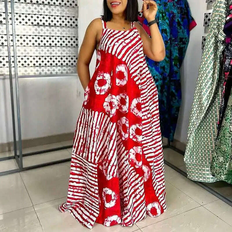 Maxi Long Dress Sexy Sleeveless Bohemian Printed Party Sundress 2024 VONDA Summer Tank Vestidos Beach Loose Casual Robe Oversize - KIMLUD