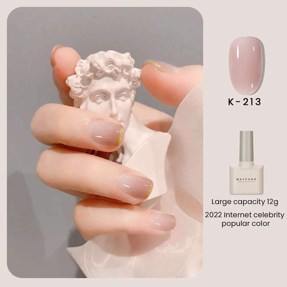 MAYCHAO 12ml Jelly Gel Nail Polish Semi Permanent Top Coat Soak Off UV LED Gel Art Nail Varnish Manicure Long Lasting Nail Gel - KIMLUD