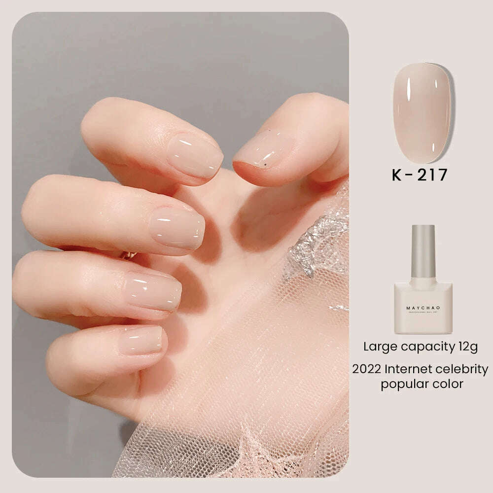 KIMLUD, MAYCHAO 12ml Jelly Gel Nail Polish Semi Permanent Top Coat Soak Off UV LED Gel Art Nail Varnish Manicure Long Lasting Nail Gel, K-217, KIMLUD Womens Clothes