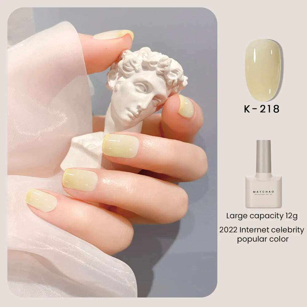 KIMLUD, MAYCHAO 12ml Jelly Gel Nail Polish Semi Permanent Top Coat Soak Off UV LED Gel Art Nail Varnish Manicure Long Lasting Nail Gel, K-218, KIMLUD Womens Clothes