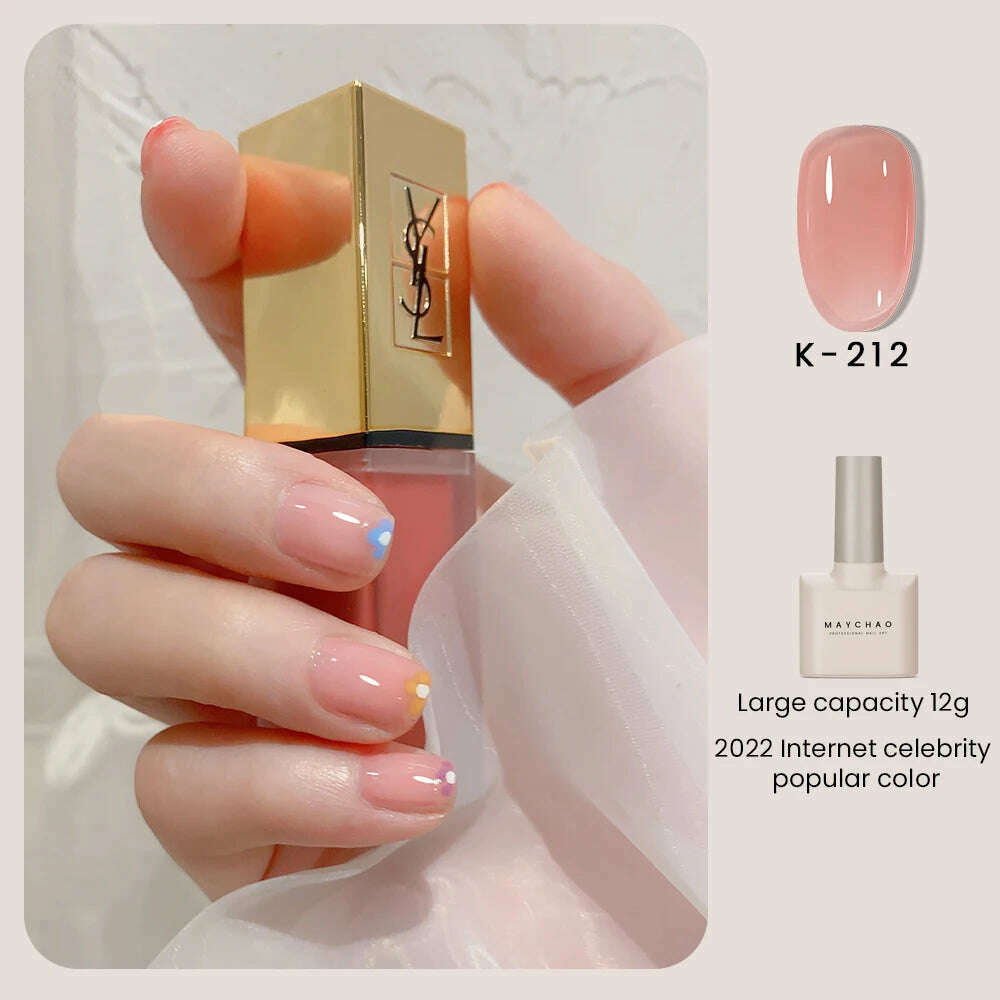 MAYCHAO 12ml Jelly Gel Nail Polish Semi Permanent Top Coat Soak Off UV LED Gel Art Nail Varnish Manicure Long Lasting Nail Gel - KIMLUD
