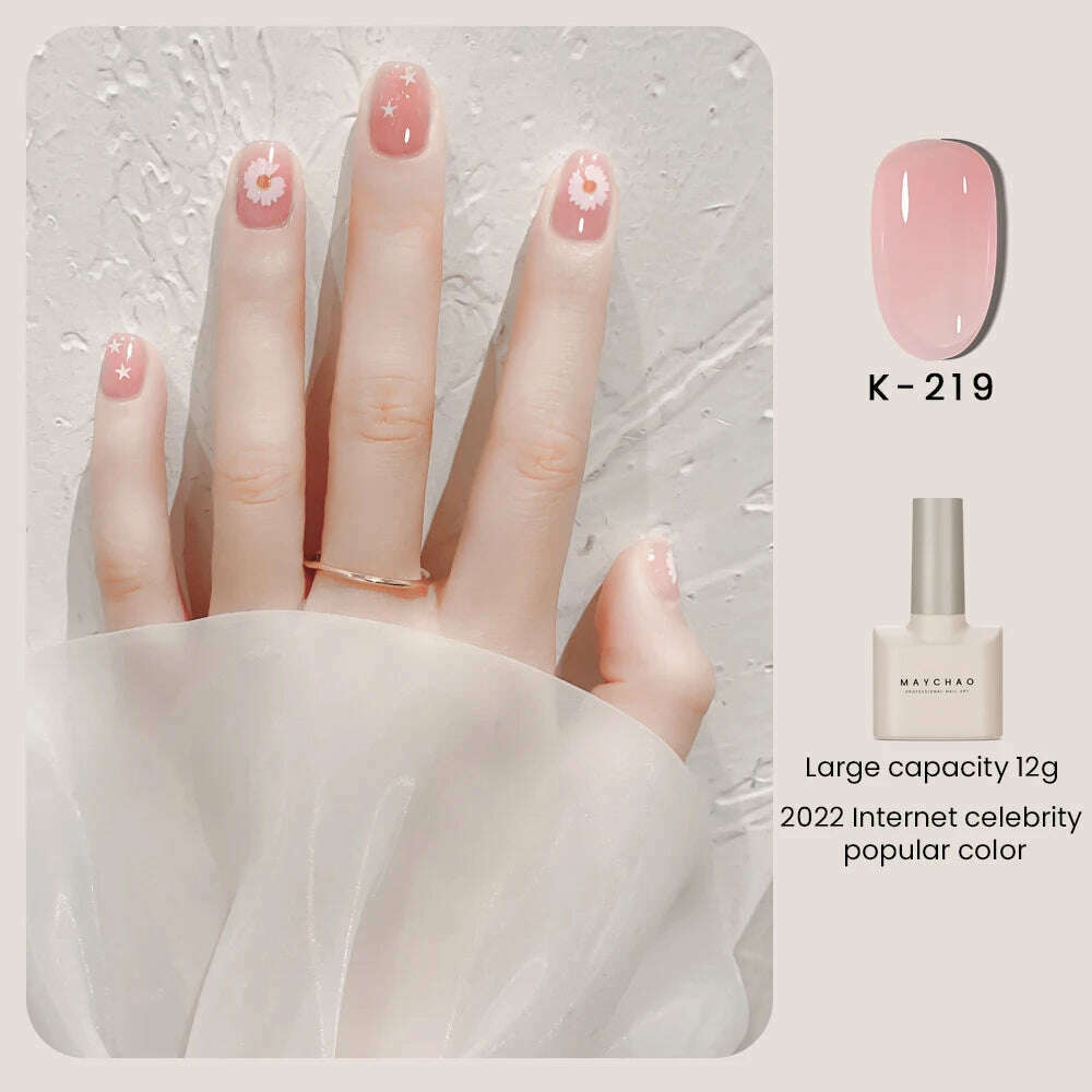 KIMLUD, MAYCHAO 12ml Jelly Gel Nail Polish Semi Permanent Top Coat Soak Off UV LED Gel Art Nail Varnish Manicure Long Lasting Nail Gel, K-219, KIMLUD Womens Clothes