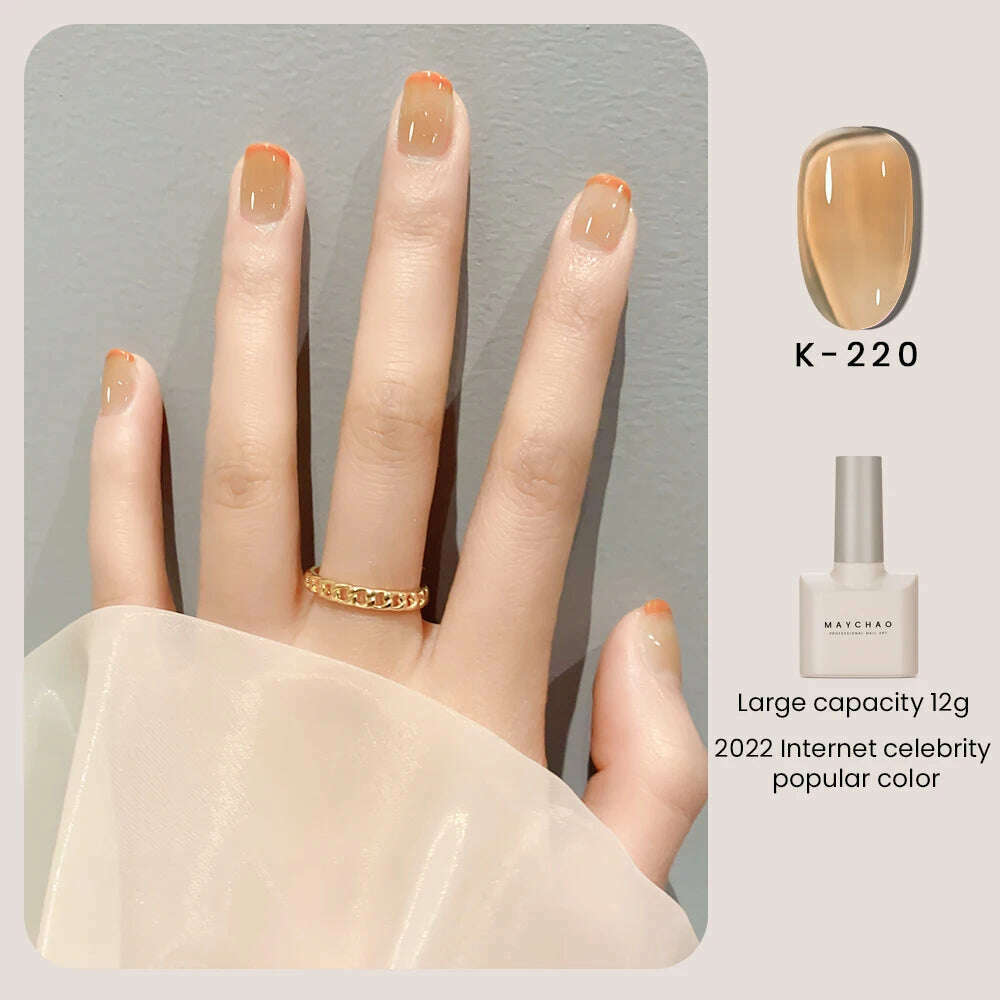 MAYCHAO 12ml Jelly Gel Nail Polish Semi Permanent Top Coat Soak Off UV LED Gel Art Nail Varnish Manicure Long Lasting Nail Gel - KIMLUD
