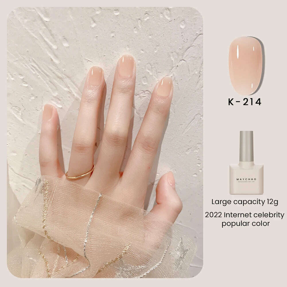 KIMLUD, MAYCHAO 12ml Jelly Gel Nail Polish Semi Permanent Top Coat Soak Off UV LED Gel Art Nail Varnish Manicure Long Lasting Nail Gel, K-214, KIMLUD Womens Clothes