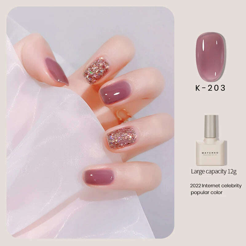 MAYCHAO 12ml Jelly Gel Nail Polish Semi Permanent Top Coat Soak Off UV LED Gel Art Nail Varnish Manicure Long Lasting Nail Gel - KIMLUD