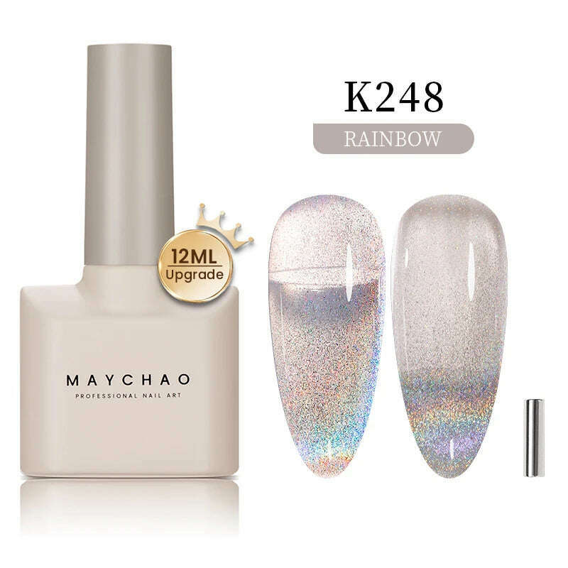 KIMLUD, MAYCHAO 7ml Cat Eye Gel Nail Polish Shiny Magnetic Gel Semi Permanent Soak Off UV Gel Glitter Manicure For Nail Art Gel Varnish, 12ML K248, KIMLUD Womens Clothes