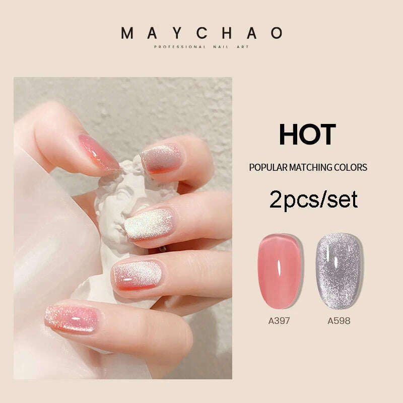 KIMLUD, MAYCHAO 7ml Cat Eye Gel Nail Polish Shiny Magnetic Gel Semi Permanent Soak Off UV Gel Glitter Manicure For Nail Art Gel Varnish, 2pcsA397 A800, KIMLUD Womens Clothes