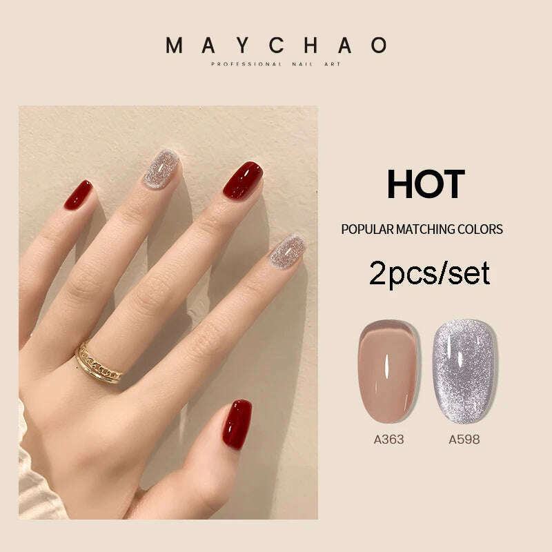 KIMLUD, MAYCHAO 7ml Cat Eye Gel Nail Polish Shiny Magnetic Gel Semi Permanent Soak Off UV Gel Glitter Manicure For Nail Art Gel Varnish, 2pcsA363 A800, KIMLUD Womens Clothes