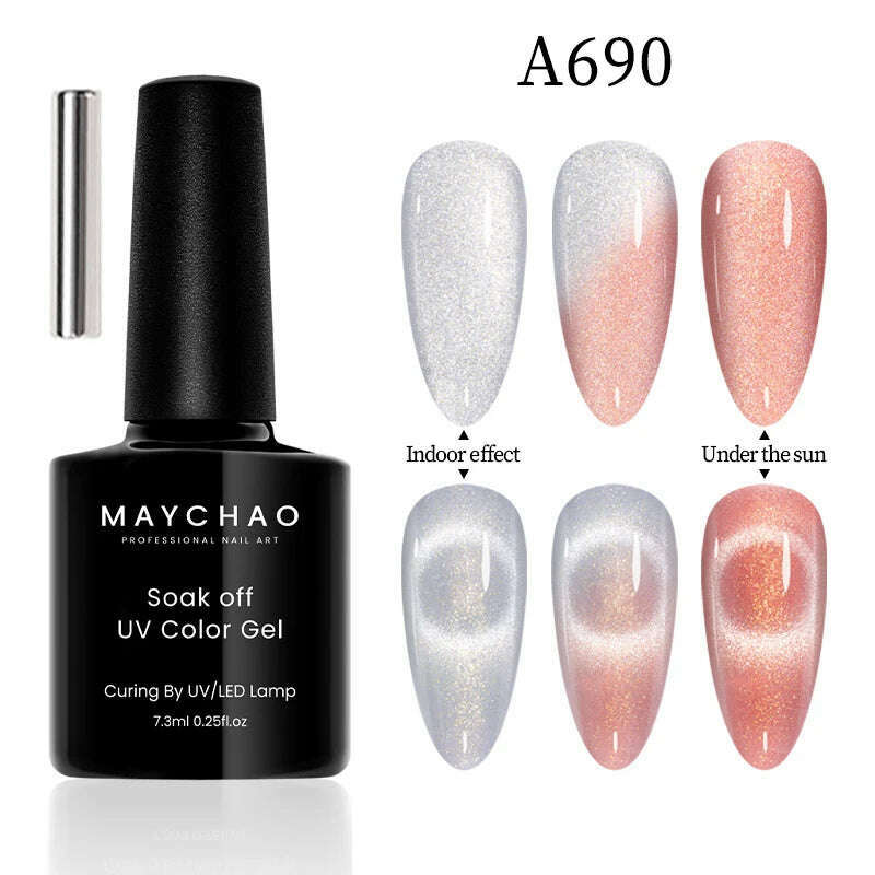 KIMLUD, MAYCHAO 7ml Cat Eye Gel Nail Polish Shiny Magnetic Gel Semi Permanent Soak Off UV Gel Glitter Manicure For Nail Art Gel Varnish, 7.3ml A690, KIMLUD Womens Clothes