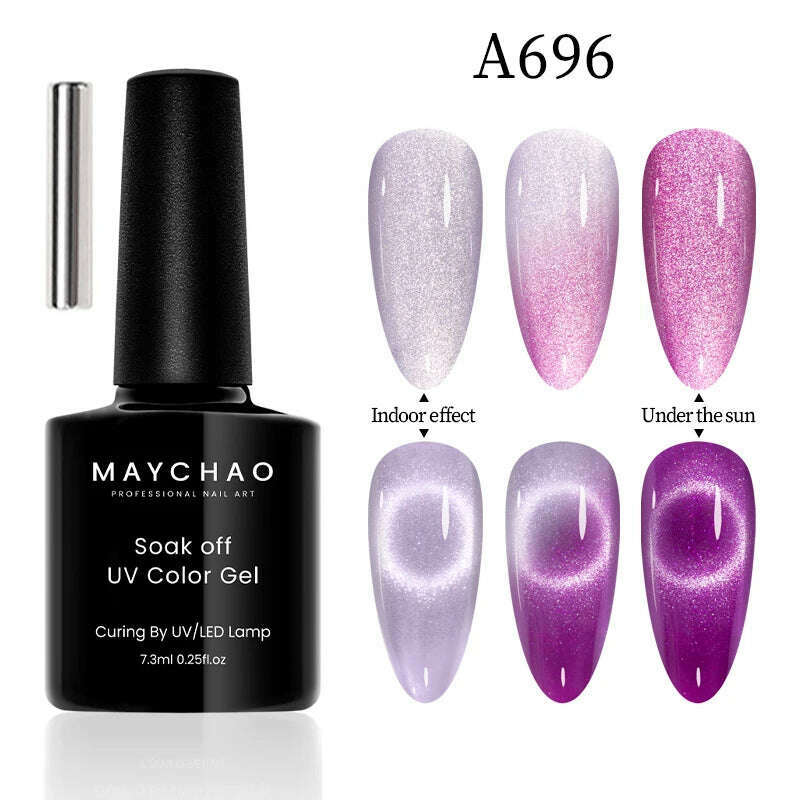 KIMLUD, MAYCHAO 7ml Cat Eye Gel Nail Polish Shiny Magnetic Gel Semi Permanent Soak Off UV Gel Glitter Manicure For Nail Art Gel Varnish, 7.3ml A696, KIMLUD Womens Clothes