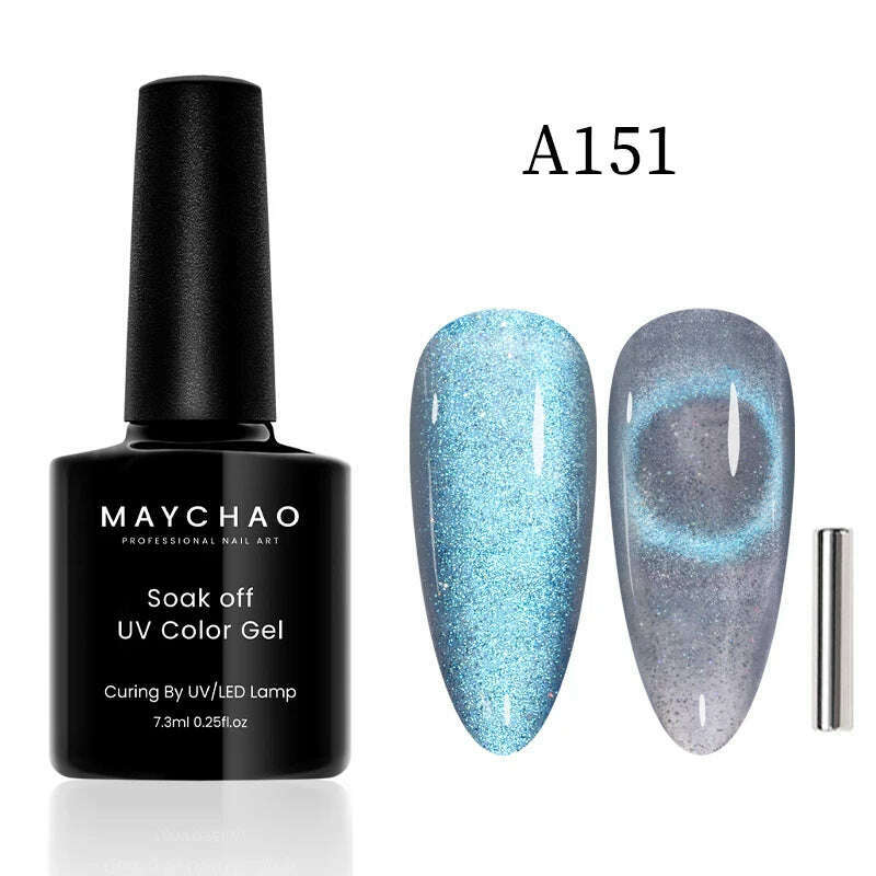 KIMLUD, MAYCHAO 7ml Cat Eye Gel Nail Polish Shiny Magnetic Gel Semi Permanent Soak Off UV Gel Glitter Manicure For Nail Art Gel Varnish, 7.3ml A151, KIMLUD Womens Clothes