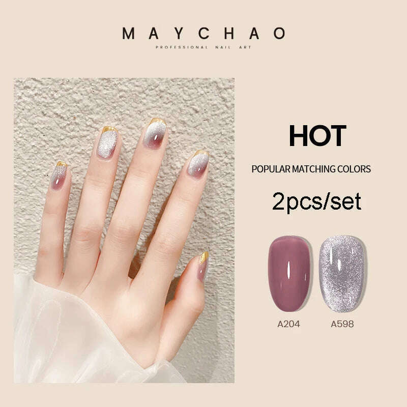 KIMLUD, MAYCHAO 7ml Cat Eye Gel Nail Polish Shiny Magnetic Gel Semi Permanent Soak Off UV Gel Glitter Manicure For Nail Art Gel Varnish, 2pcsA204A800, KIMLUD Womens Clothes