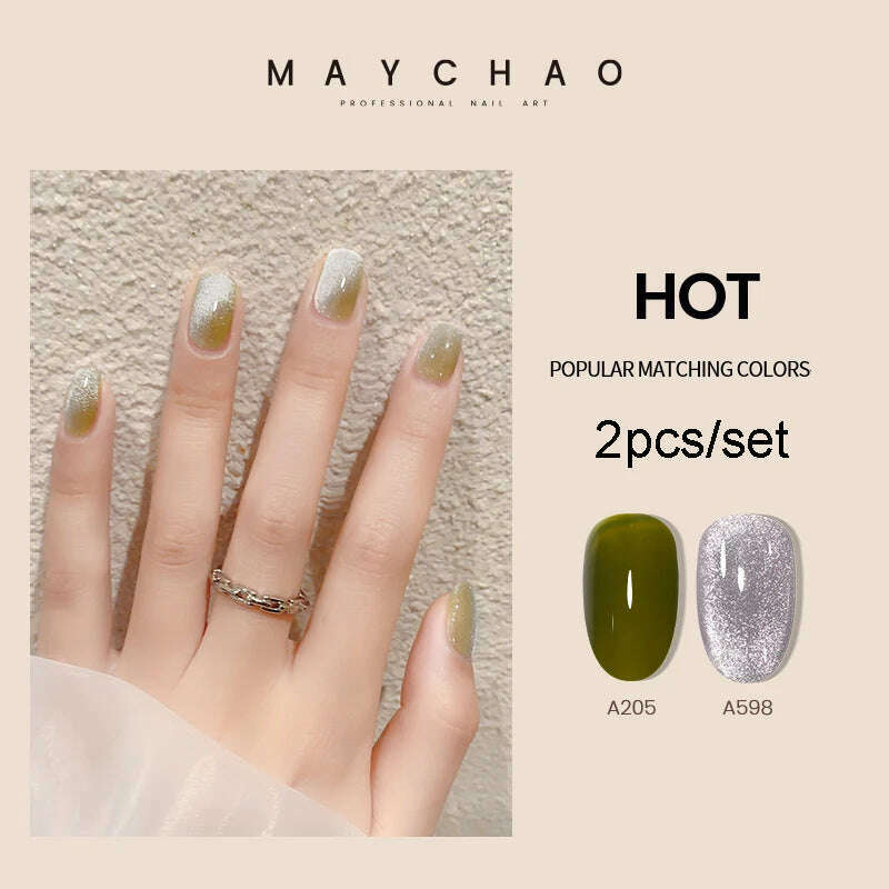 KIMLUD, MAYCHAO 7ml Cat Eye Gel Nail Polish Shiny Magnetic Gel Semi Permanent Soak Off UV Gel Glitter Manicure For Nail Art Gel Varnish, 2pcsA205 A800, KIMLUD Womens Clothes
