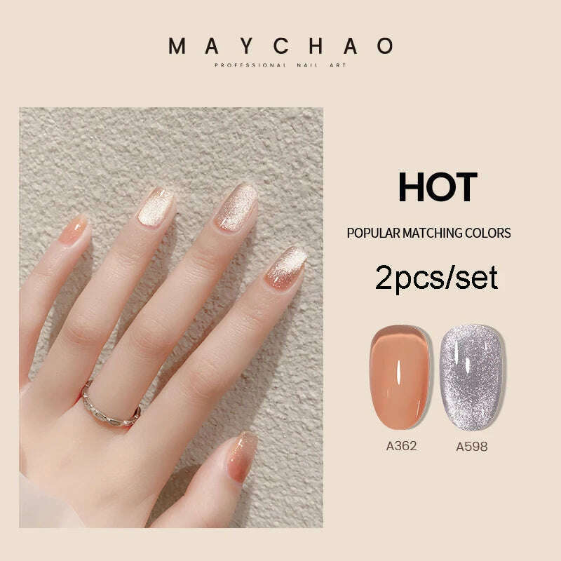 KIMLUD, MAYCHAO 7ml Cat Eye Gel Nail Polish Shiny Magnetic Gel Semi Permanent Soak Off UV Gel Glitter Manicure For Nail Art Gel Varnish, 2pcsA362 A800, KIMLUD Womens Clothes