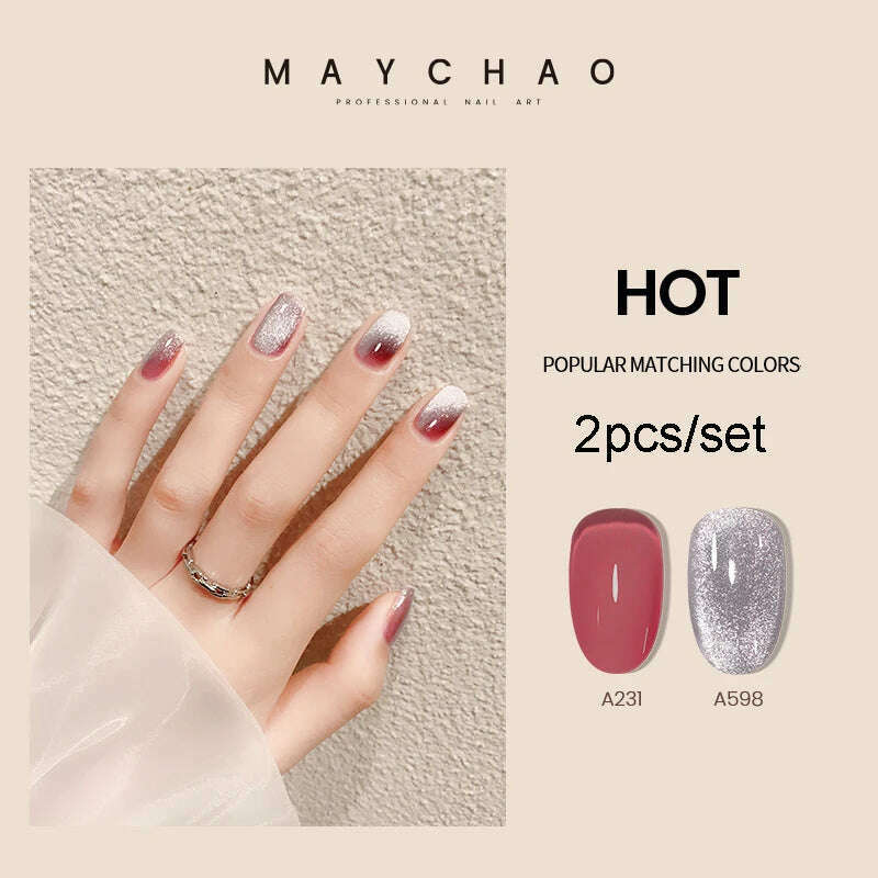 KIMLUD, MAYCHAO 7ml Cat Eye Gel Nail Polish Shiny Magnetic Gel Semi Permanent Soak Off UV Gel Glitter Manicure For Nail Art Gel Varnish, 2pcsA231 A800, KIMLUD Womens Clothes