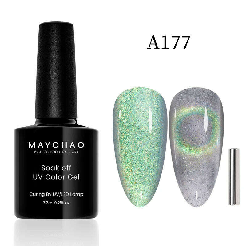 KIMLUD, MAYCHAO 7ml Cat Eye Gel Nail Polish Shiny Magnetic Gel Semi Permanent Soak Off UV Gel Glitter Manicure For Nail Art Gel Varnish, 7.3ml A177, KIMLUD Womens Clothes