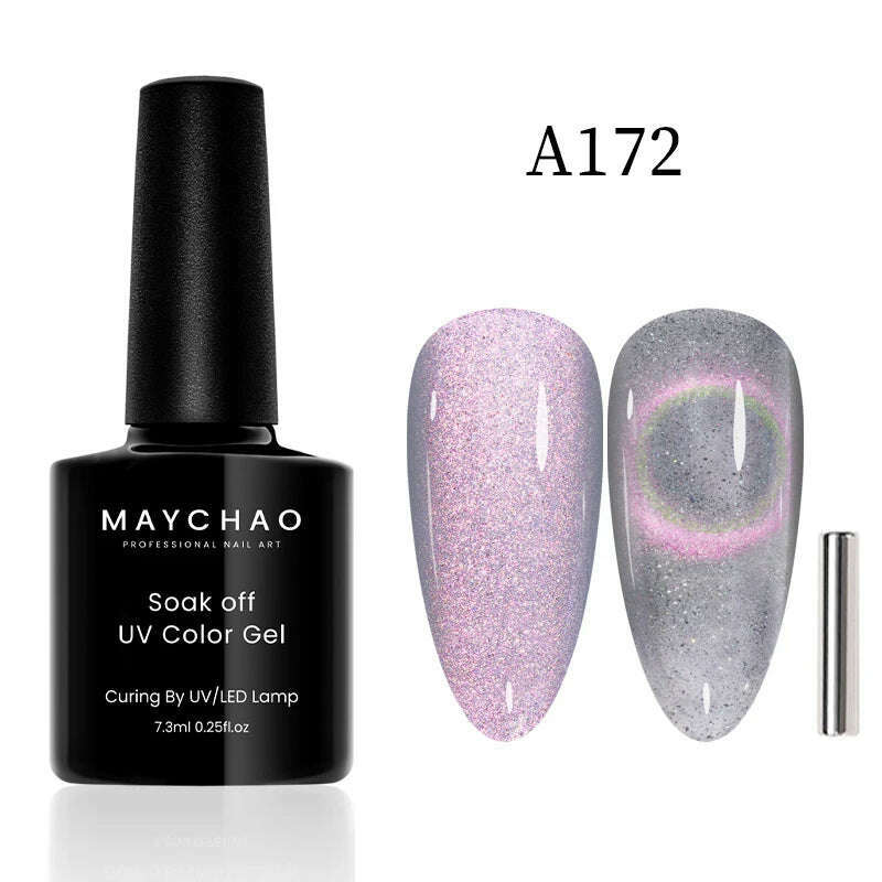 KIMLUD, MAYCHAO 7ml Cat Eye Gel Nail Polish Shiny Magnetic Gel Semi Permanent Soak Off UV Gel Glitter Manicure For Nail Art Gel Varnish, 7.3ml A172, KIMLUD Womens Clothes