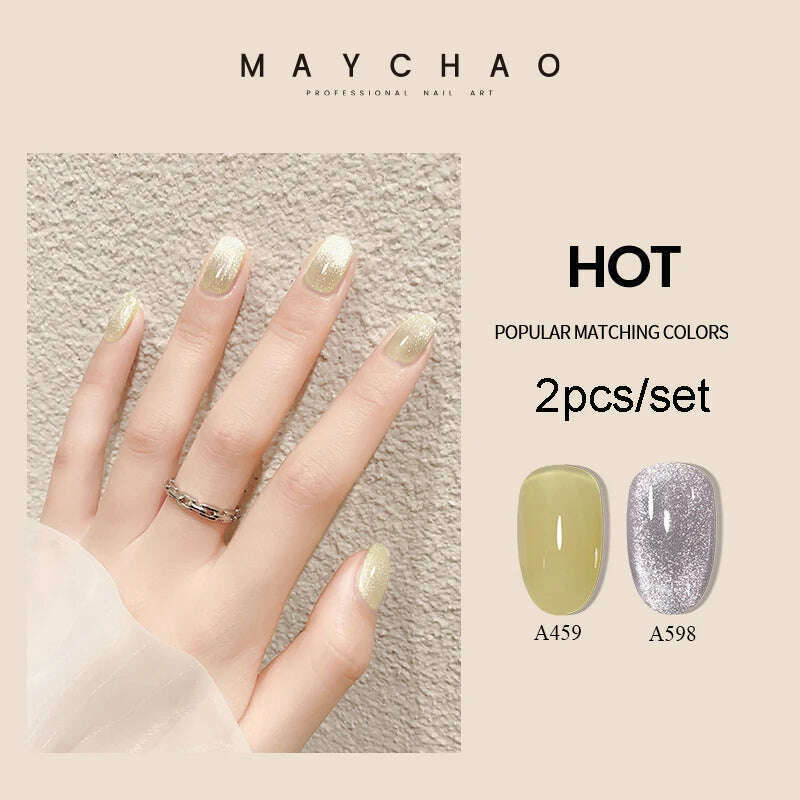 KIMLUD, MAYCHAO 7ml Cat Eye Gel Nail Polish Shiny Magnetic Gel Semi Permanent Soak Off UV Gel Glitter Manicure For Nail Art Gel Varnish, 2pcsA459A800, KIMLUD Womens Clothes