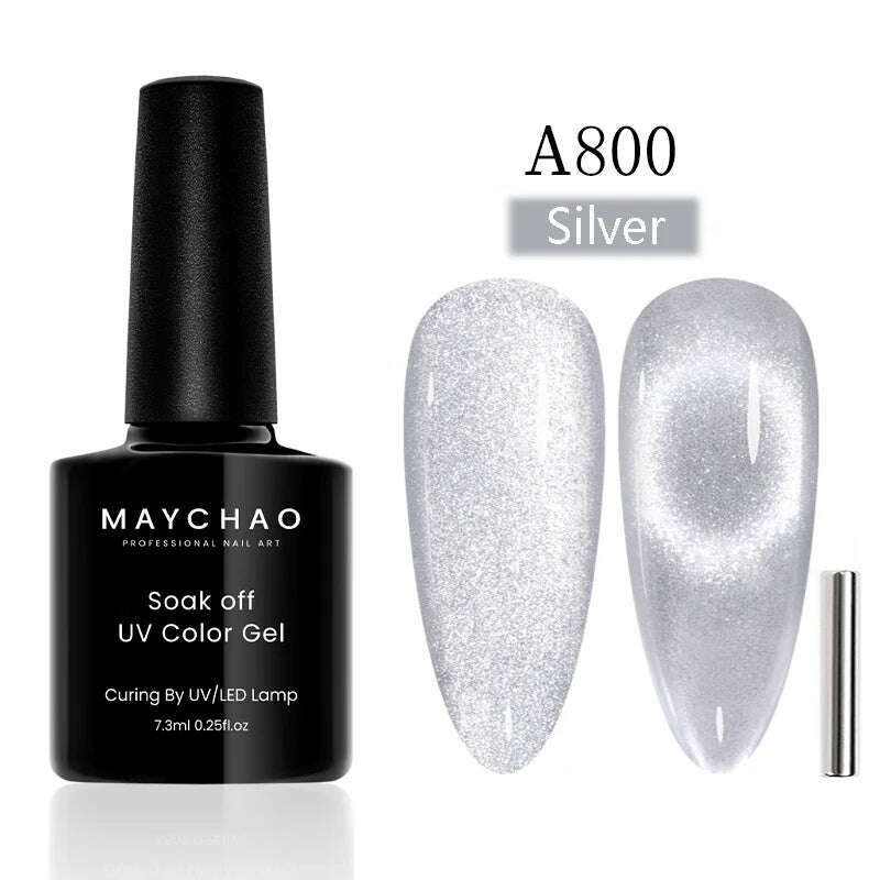 KIMLUD, MAYCHAO 7ml Cat Eye Gel Nail Polish Shiny Magnetic Gel Semi Permanent Soak Off UV Gel Glitter Manicure For Nail Art Gel Varnish, 7.3ml  800, KIMLUD Womens Clothes