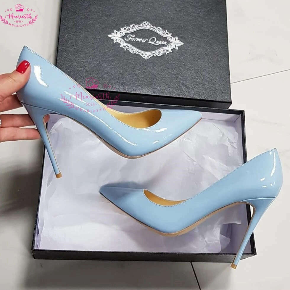KIMLUD, Meariasth 12cm Red Pointed Toe Pumps Stiletto high Heels women Patent Leather Shallow Dress Shoes Women Sexy Party Heels Blue, KIMLUD Womens Clothes