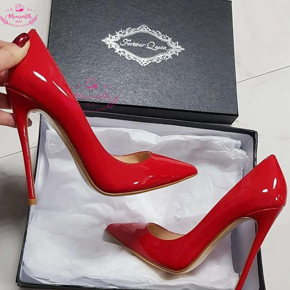 KIMLUD, Meariasth 12cm Red Pointed Toe Pumps Stiletto high Heels women Patent Leather Shallow Dress Shoes Women Sexy Party Heels Blue, as the picture 13 / 35, KIMLUD APPAREL - Womens Clothes