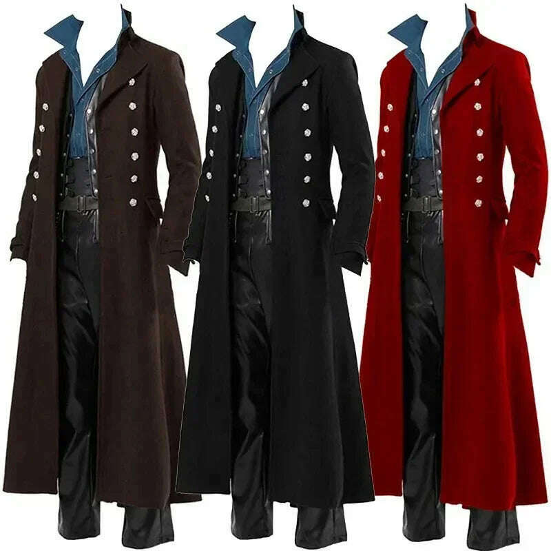 KIMLUD, Medieval Pirate Costume Steampunk Vintage Trench Coat Gothic Mens Tuxedo Jacket Victorian Carnival Party Cosplay Costume, KIMLUD Womens Clothes