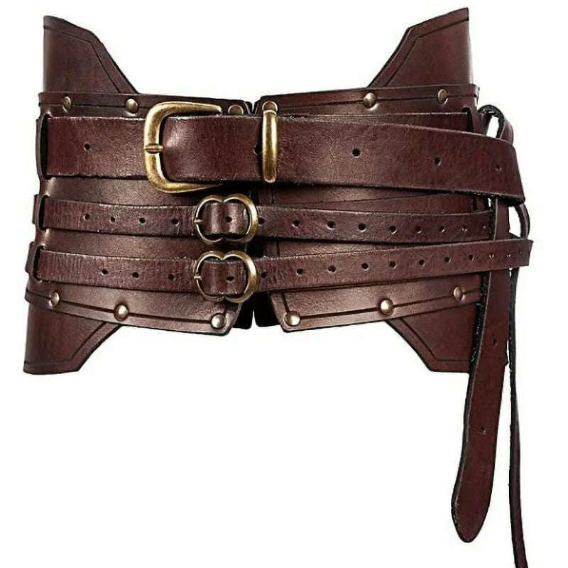 Medieval Wide Leather Armor Belt Steampunk Waist Costume Accessory Women Men Viking Knight Antique Waistband For Larp Cosplay - KIMLUD