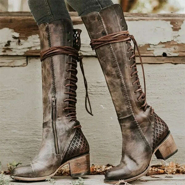 KIMLUD, Medieval Women Retro British Style Lace Up Leather Boots Carnival Men Knight Prince Cosplay High Heel Shoes Vintage Bandage Boot, as show 1 / 35, KIMLUD APPAREL - Womens Clothes