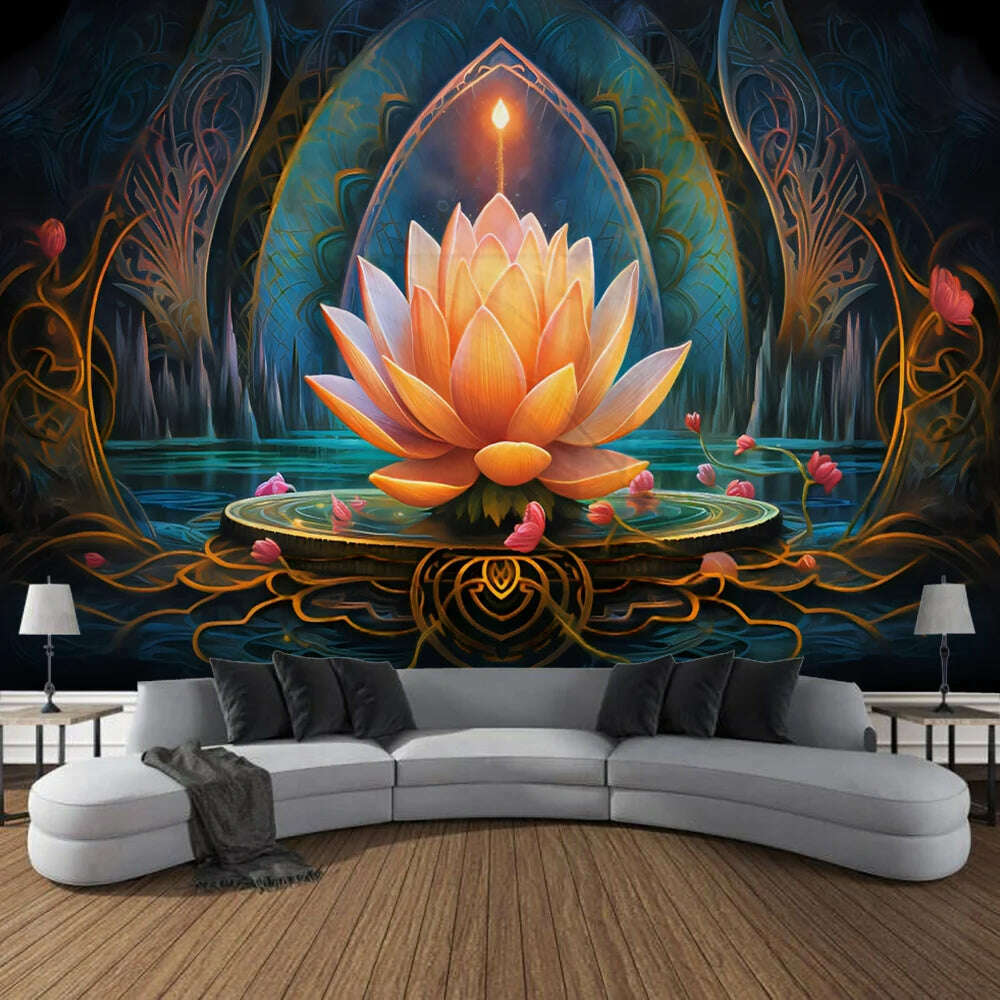KIMLUD, Meditation Lotus Tapestry Wall Art, Large Tapestry Mural Decoration, Home, Bedroom, Living Room Decoration, KIMLUD Womens Clothes