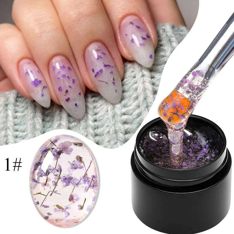 MEET ACROSS 5ml Pink Dried Flower Gel Nail Polish Natural Flower Fairy Nail Art Gel Soak Off UV LED Painting Varnishes For Nails - KIMLUD