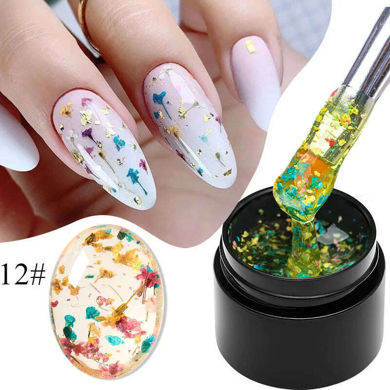 MEET ACROSS 5ml Pink Dried Flower Gel Nail Polish Natural Flower Fairy Nail Art Gel Soak Off UV LED Painting Varnishes For Nails - KIMLUD