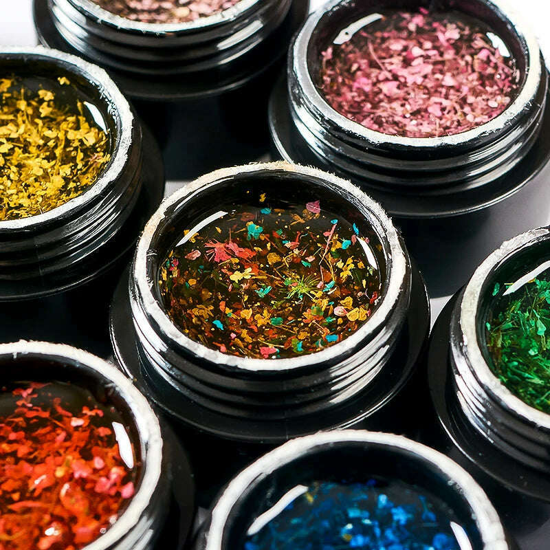 MEET ACROSS 5ml Pink Dried Flower Gel Nail Polish Natural Flower Fairy Nail Art Gel Soak Off UV LED Painting Varnishes For Nails - KIMLUD