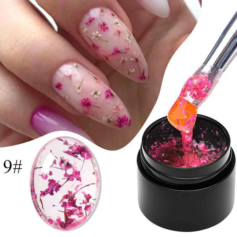 MEET ACROSS 5ml Pink Dried Flower Gel Nail Polish Natural Flower Fairy Nail Art Gel Soak Off UV LED Painting Varnishes For Nails - KIMLUD